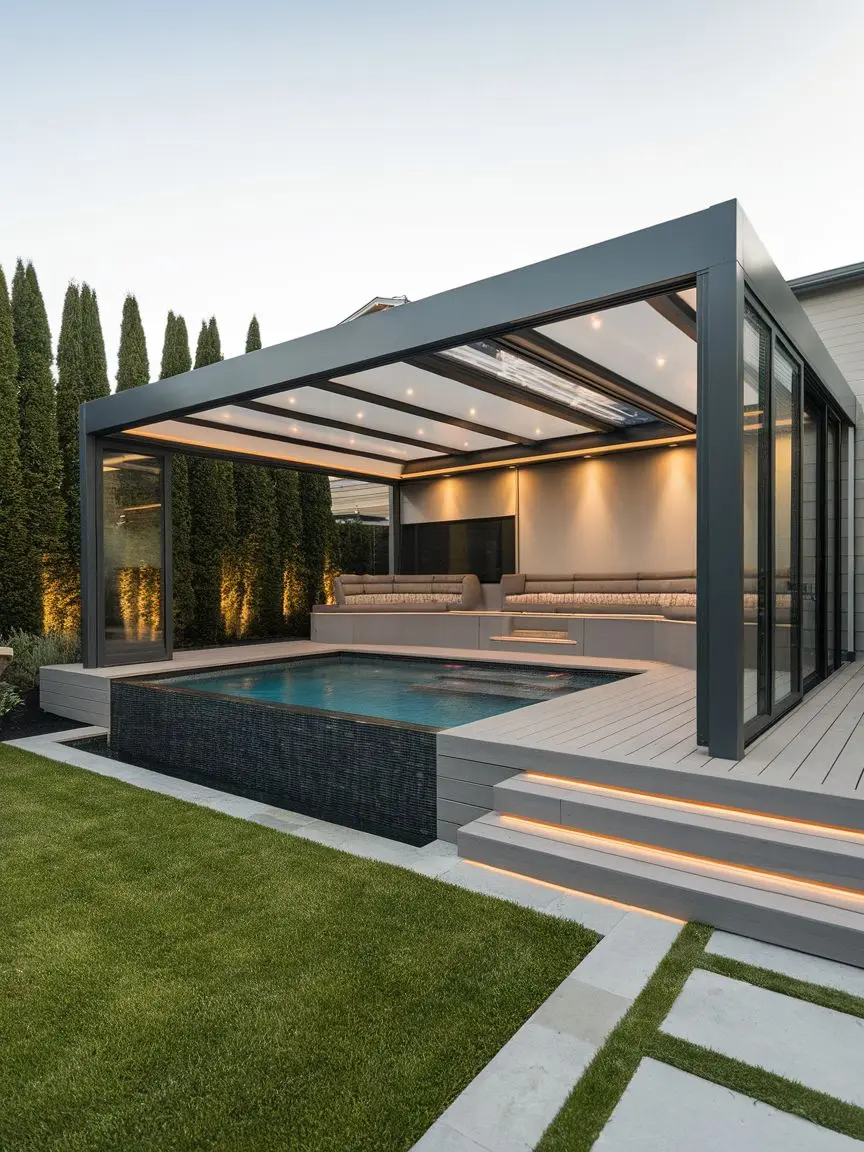 

Modern Motorized Aluminum Outdoor Pavilion Waterproof Windproof Gazebo Garden Pergola with Adjustable Louvered Pergolas