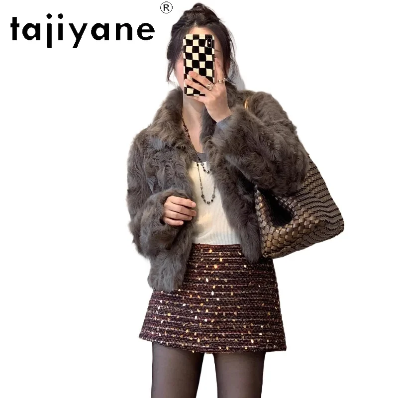 سترة من صوف الغنم الطبيعي 100% من TAJIYANE سترة من الفرو مزدوجة الوجه للنساء 2025 معاطف شتوية قصيرة أنيقة ملابس نسائية شوروبا