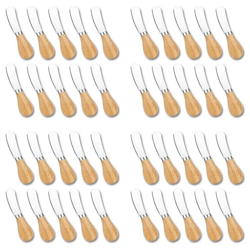 

【ALLOWANCE】40Pcs Cheese Spreader Knives, Mini Butter Knife Spreader With Wooden Handle, Stainless Steel Cheese Knife Set