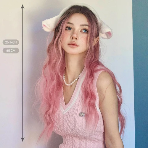 Imagen 2 del producto Pelucas onduladas de agua largas para mujer, peluca de parte media sintética obmre rosa, Cosplay de Halloween, peluca de fiesta diaria para mujer, pelo falso resistente al calor