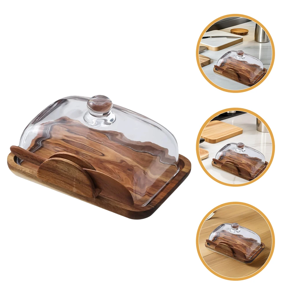 

Elegant Wooden Butter Keeper Glass Lid Food Organizer Countertop Snacks Desserts Storage Container Kitchen Decor Gift Idea