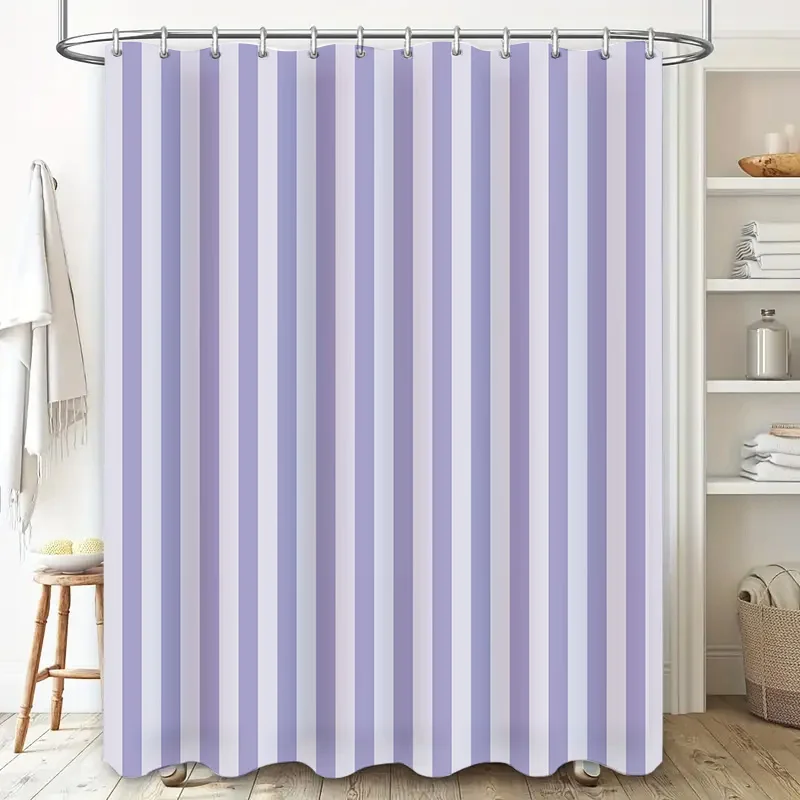 Modern Bath Shower Curtain with 3D Striped Pattern Lavender White Colors for Bathroom Decor