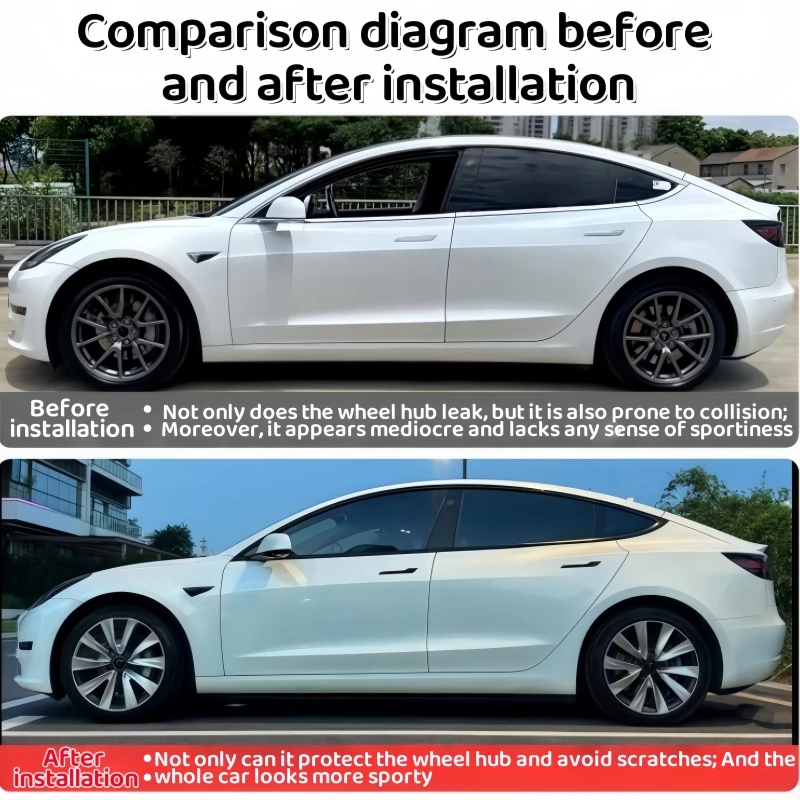 4PCS Wheel Caps For Tesla Model 3 2018-2023 18 Inch HubCap Automobile Performance Replacement Hub Cap Full Rim Cover Accessories