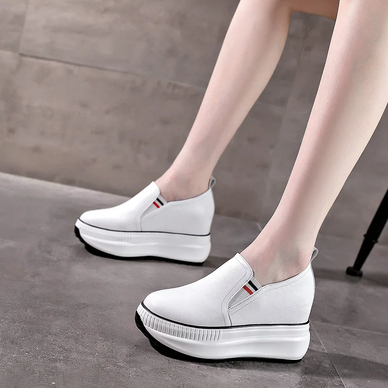 8CM Wedge Pumps Moccasins Women Platform High Brand Sandals Genuine Leather Hollow Summer Shoes Hidden Heels Female Shoes