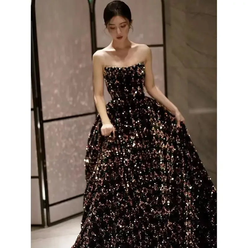 Plus Size Evening Dresses Woman Elegant Sequined Black Luxury Prom Dresses Formal Party Gown Dress