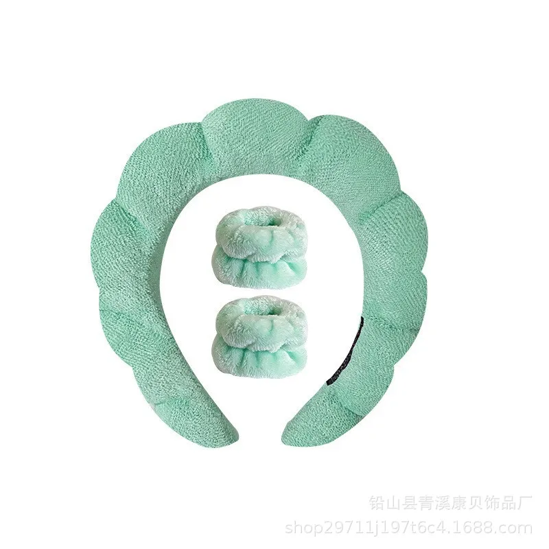 Chic Fried Dough Twists Schwamm Hohe Krone Stirnband Handtuch Flauschige Haarreifen Armband Damen Gesichtswäsche Haarspangen Zubehör Set – Detail 13