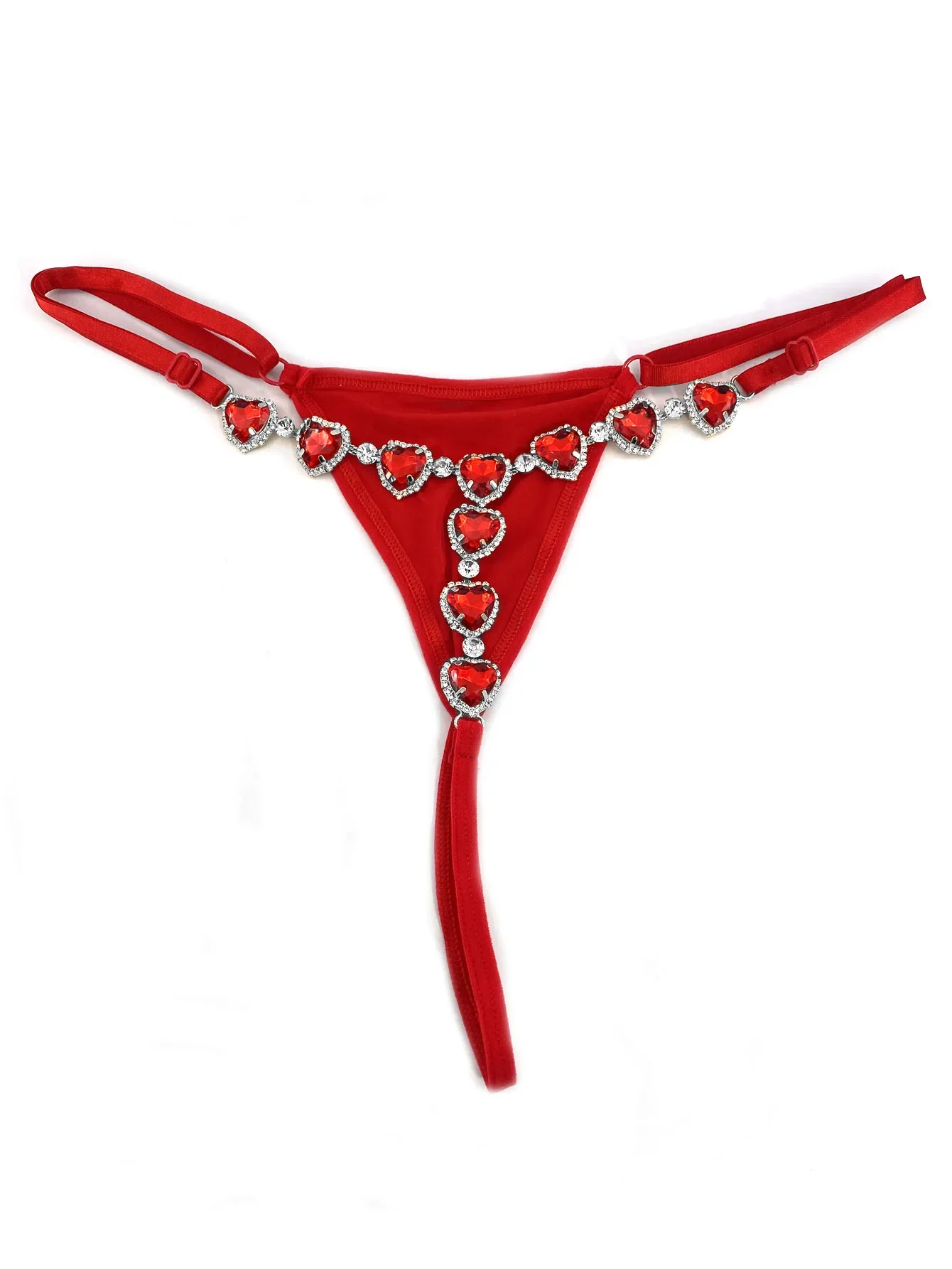1 Piece Of Love Red Bikini Thong With Rhinestone Inlaid Women's Body Chain Summer Fun Beach Swimming