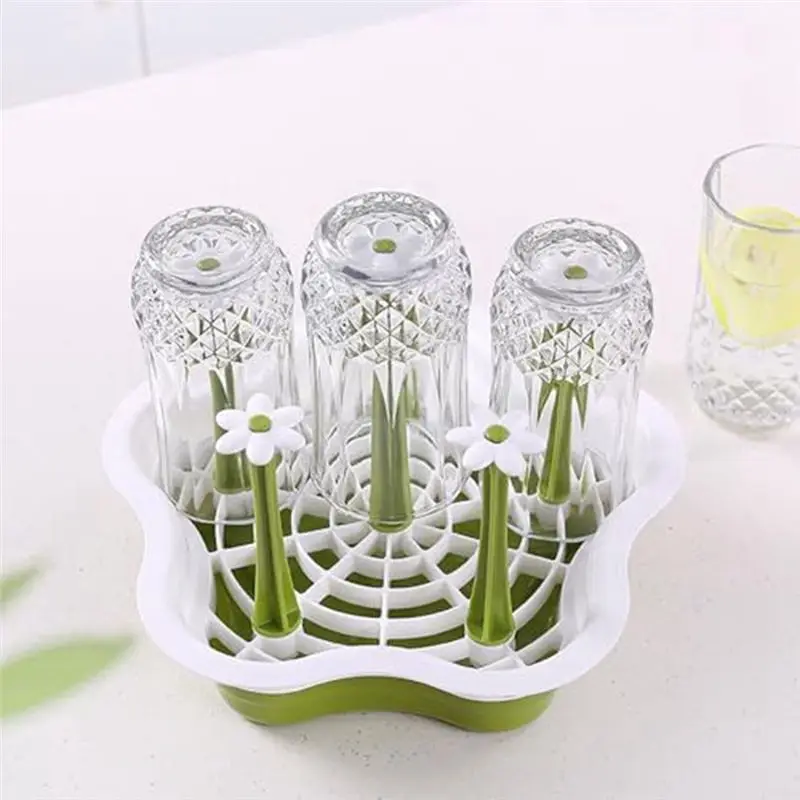 ABUN Countertop Cup Drain Rack Kitchen Bottle Drying Tray Plastic Hanging Cup Rack Organizer Durable Green