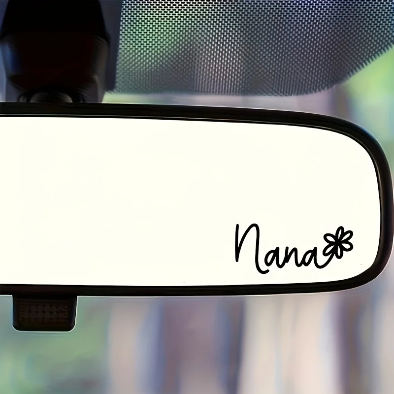 Nana Car Rearview Mirror Sticker with Floral Details | Vinyl, Self-Adhesive, Single Use
