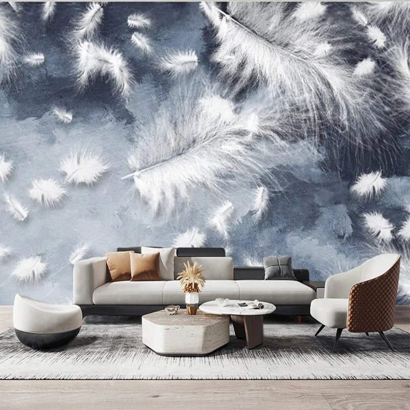 Modern Dark Blue Exquisite Painted Feather Abstract Art Fashionable And Romantic European Country And Rural Landscape Style