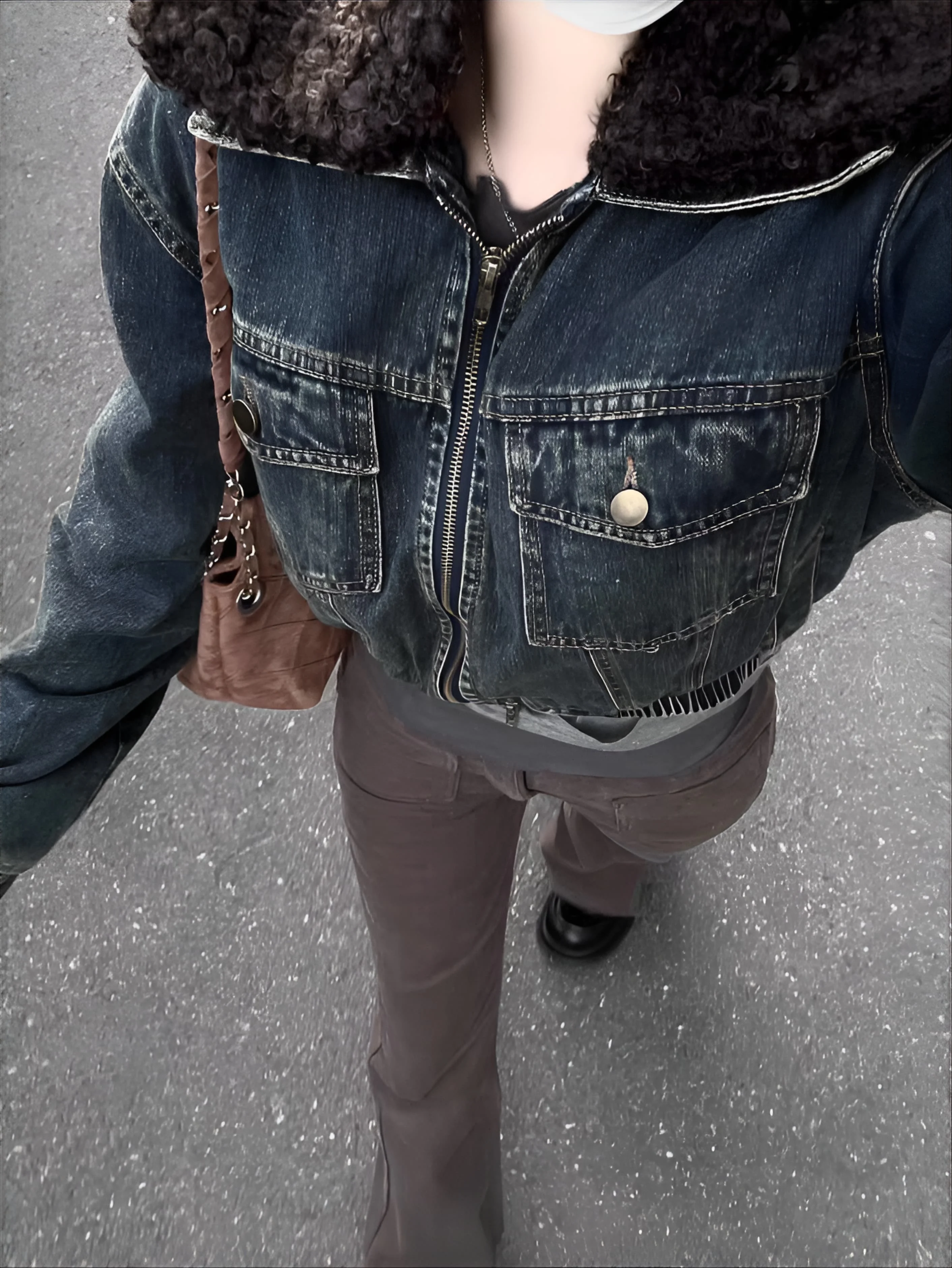 

Джинсовое пальто для девочек, меховое плюшевое женское осеннее пальто обычного кроя, элегантный академический стиль, городской офис, защита от запаха, комфортное сохранение, вельвет OL