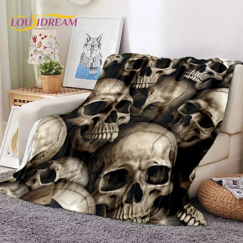 3D Horror Gothic Skull Skeleton Soft Flannel Blankets,Throw Blanket Comfortable Blanket for Picnic Beds Sofa Home Bedroom Gifts