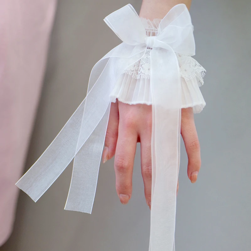 1 paio di nappe con fiocco in pizzo polsini polsini maniche elastiche decorazioni per braccia dolci maniche abito da sposa accessori per la danza delle fate regali