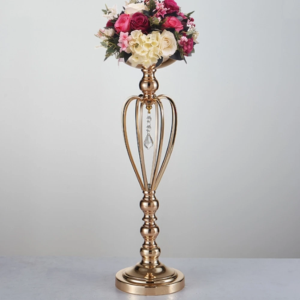 Candelabros dorados de Metal para mesa de boda, candelabro para fiesta en casa, centro de mesa, estante de flores, florero con patrón de corona, 10 unids/lote