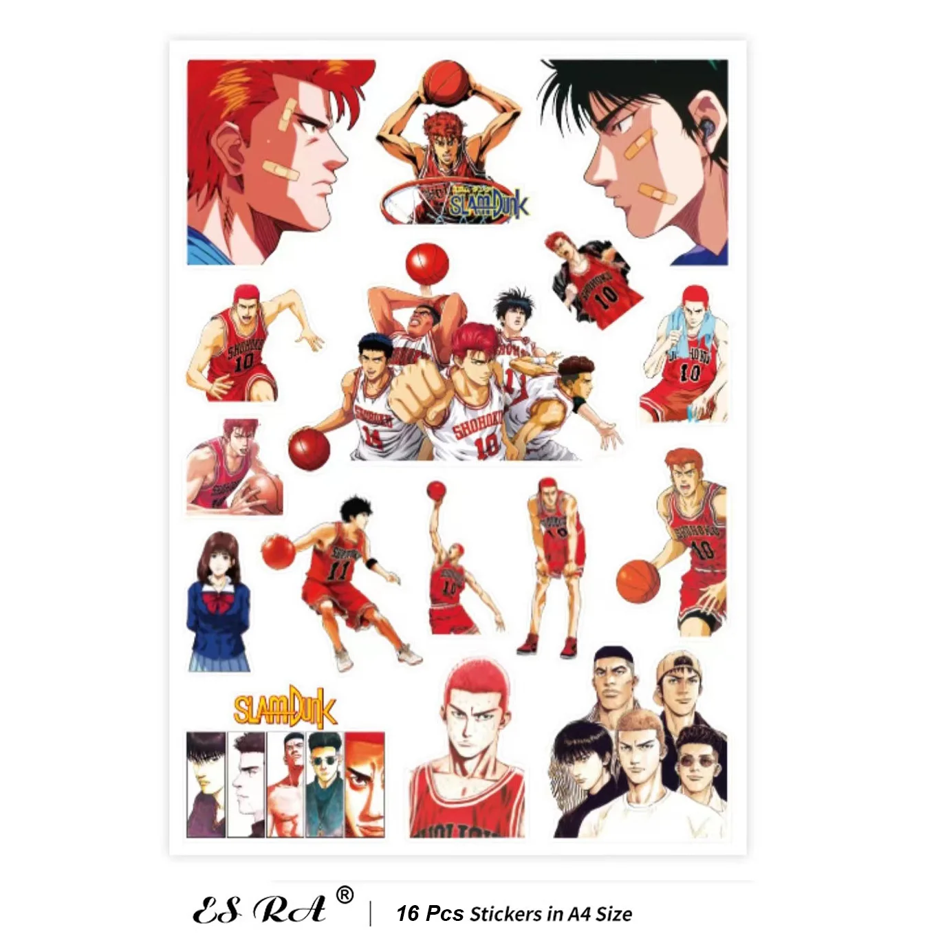 16 Pcs  Pegatinas Anime Stickers Slam Dunk Decals  Laptop Stickers Waterproof Vinyl Suitacase Notebook Pitcher Skateboard