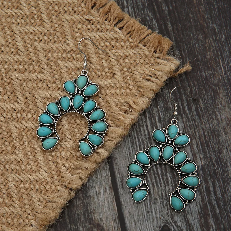 European American New Retro Bohemian Teardrop Turquoise Charm Earrings for Moms Women Wholesale