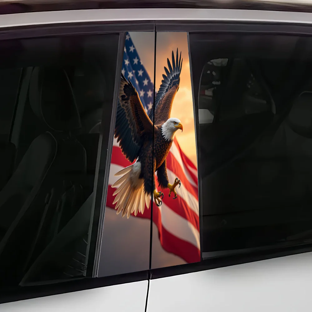 American‑Style Bald Eagle Flag Car B‑Pillar Stickers Set Of 2 Pieces Single Size 50x25cm