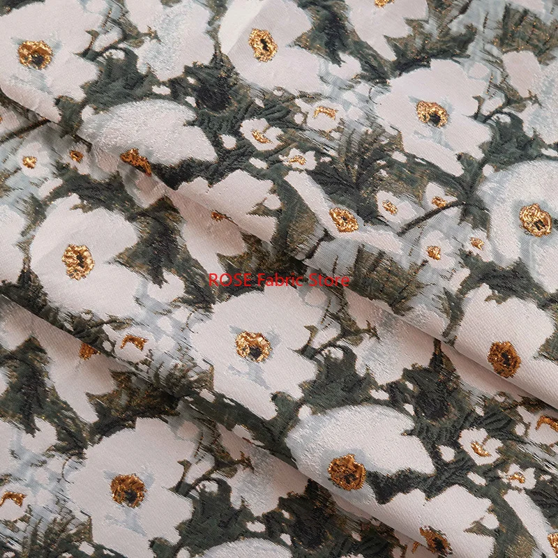 1 Meter Ink Style Flower Yarn Dyed Jacquard Fabric Women's Spring Autumn Simple Elegant Dress Bag Decorative Sewing Fabric