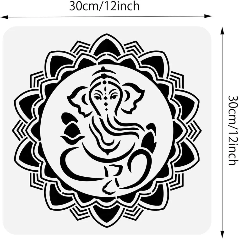 Ganesha Drawing Painting Stencils Indian Elephant Stencils Template for Painting on Scrapbook Album Wall and Tile 12x12
