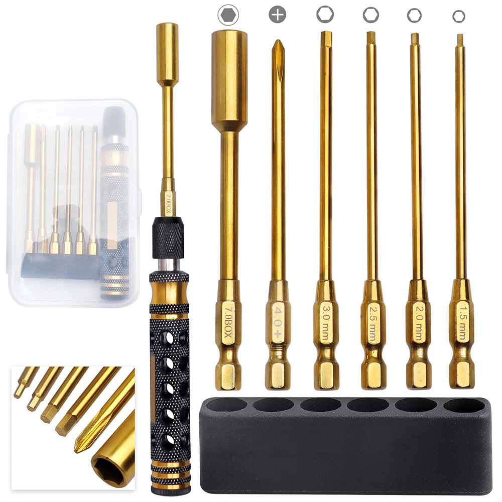 6 in1 Hex Screwdriver with Quick Head Change Suitable for Repair Remote-controlled Cars, Quadcopters, helicopter, Boats, Drones