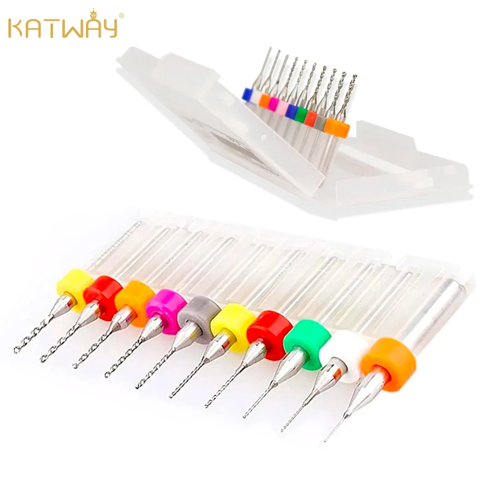 

KATWAY 10pcs Carbide Gun Drill Bits Mini CNC PCB Drill Bit Set 0.1-1.2mm Hole Drilling Cutter 1/8'' Shank HH-AA70