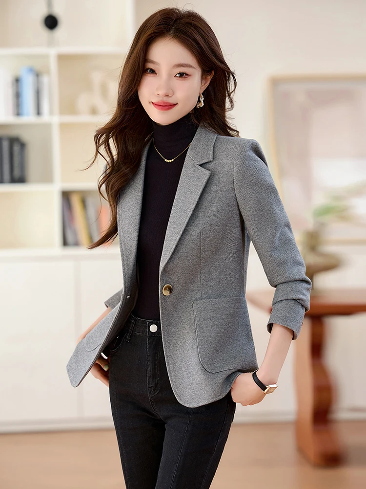 

Gray Suit Jacket Women's Autumn Winter New Style Casual Short Office Workwear Elegant Fashion Small Size Friendly Coat