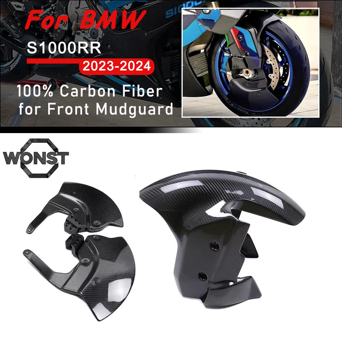 

Motorcycle Accessories Front Fender Caliper Radiator Pure Dry Carbon Fiber For BMW M1000R M1000RR S1000RR S1000R 2023 2024