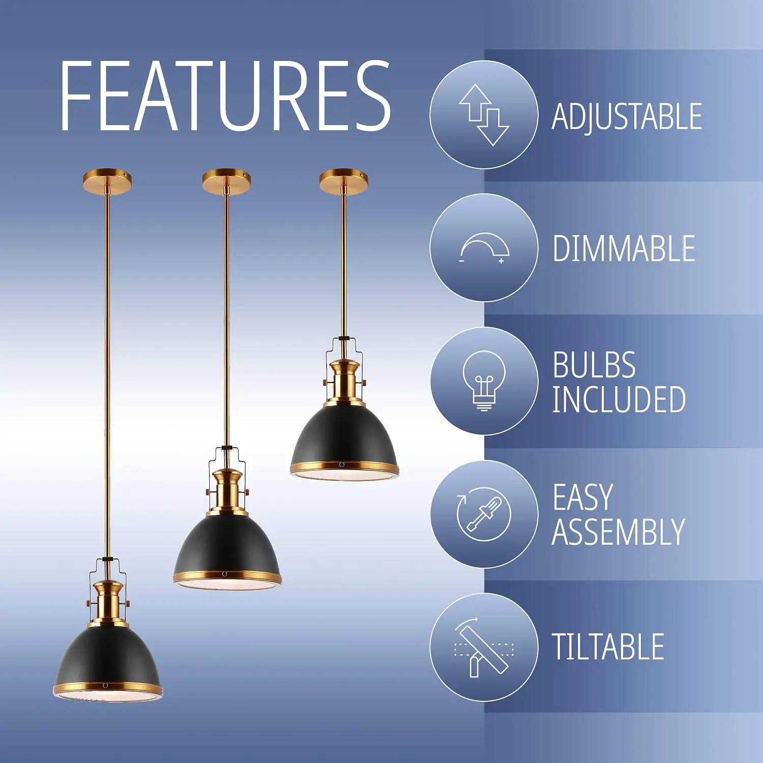 10 Inch Black Brass Gold Industrial Dome Pendant 1 Light Farmhouse Style Adjustable Hanging Height Glass Diffuser Sloped Ceiling