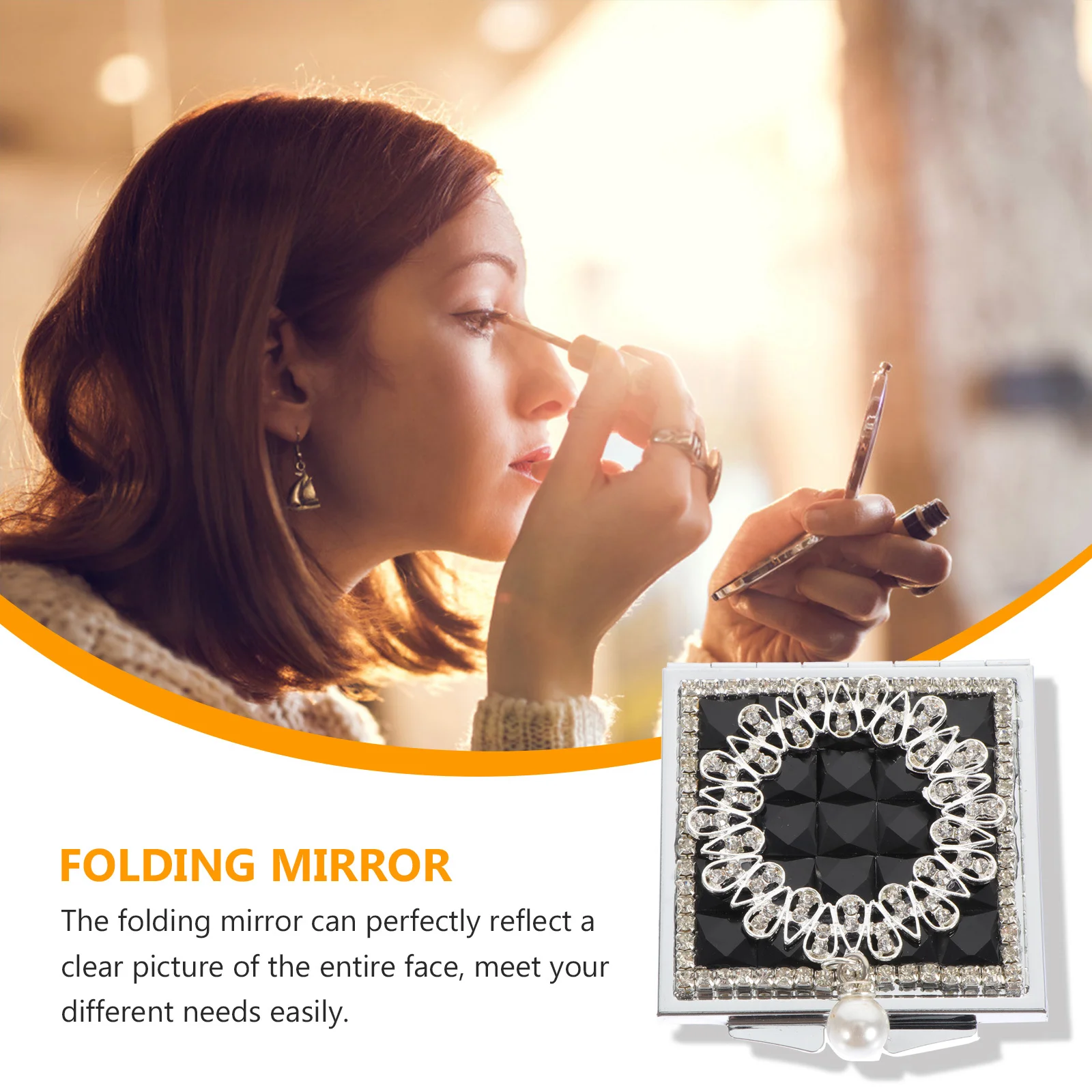 Perlenanhänger, kompakter, zusammenklappbarer Make-up-Spiegel, tragbarer doppelseitiger Taschenspiegel, Reisekosmetik-Werkzeug, weibliches Geschenk