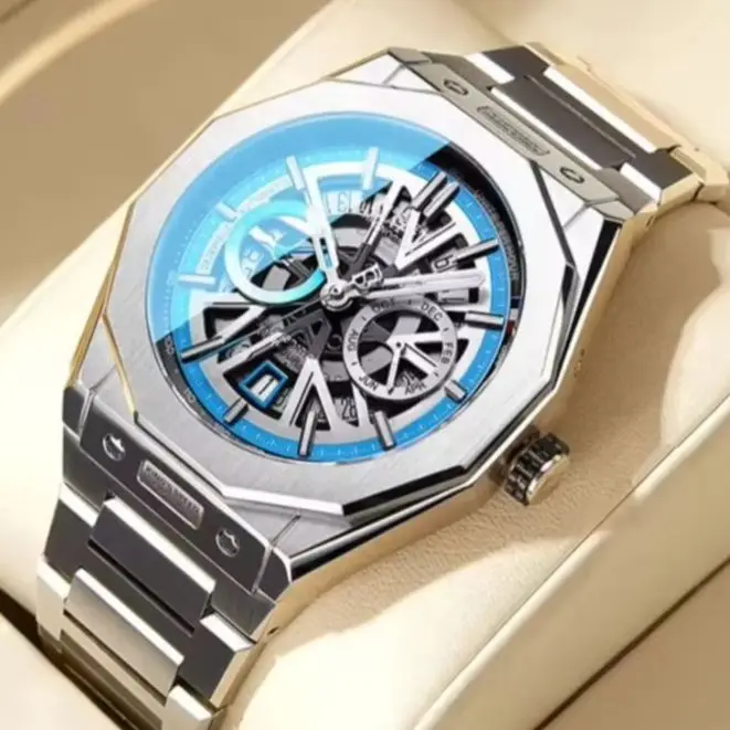 BONEST GATTI Men Automatic Watch 42mm Mechanical Wristwatch Sapphire Mirror Waterproof Luminous Multi-Dial Month Week Date