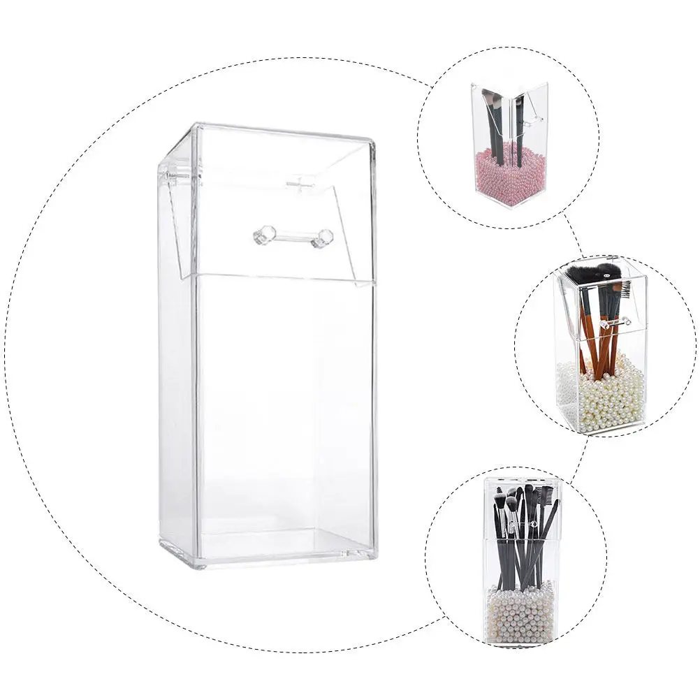 Premium Geometric Makeup Brush Holder Cup Acrylic Pen Organizer for Desk Bathroom Vanity Office Clear Pencil Holder Makeup