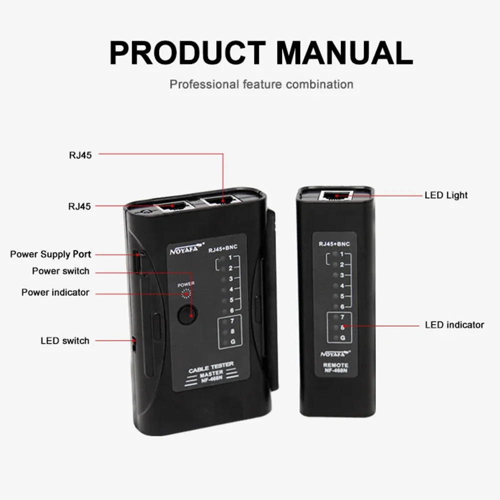 Noyafa NF-468V Network Ethernet RJ45 CAT5E CAT6 LAN Cable Tester RJ11 Test Tools For UTP/STP Line RJ12 Wire Check