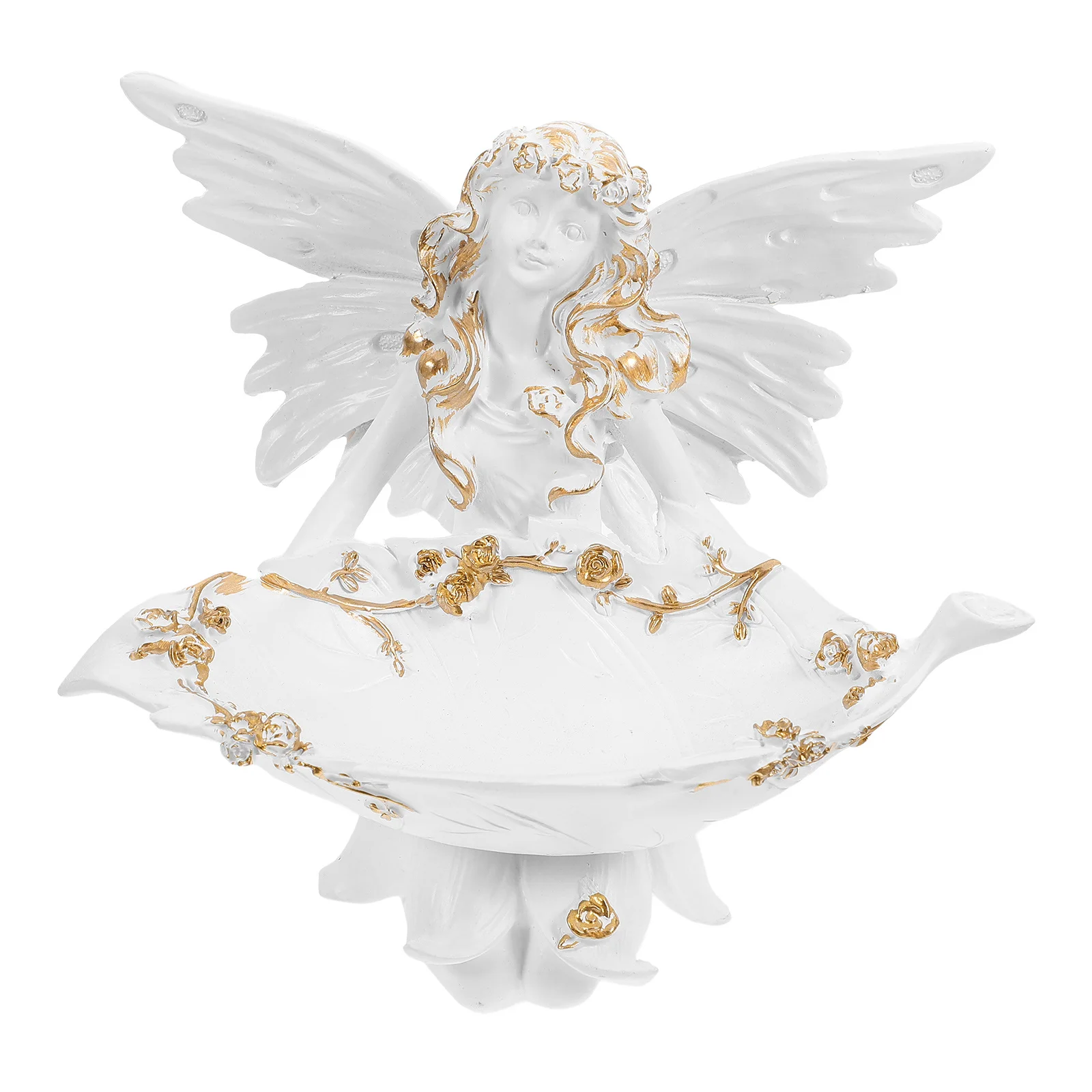 

1pcs Angel Statue Resin Fairy Jewelry Holder Decorative Storage Plate Cute Flower For Desktop Home Fairy Decoration Tray Decor