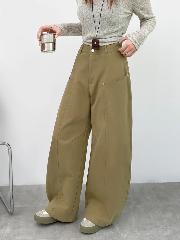 レディース 2025 秋冬 100% コットン ワイドレッグパンツ ハイウエスト カーブヘム 着痩せ効果 多用途 カジュアル