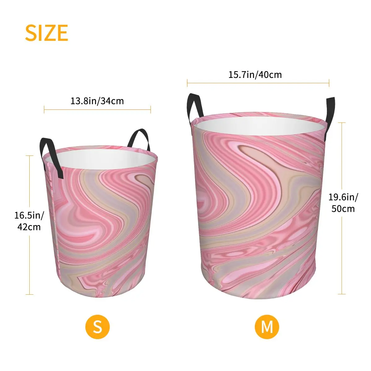 Custom Girly Elegant Pastel Colors Pink Marble Swirls Laundry Basket Collapsible Large Clothes Storage Bin Baby Hamper