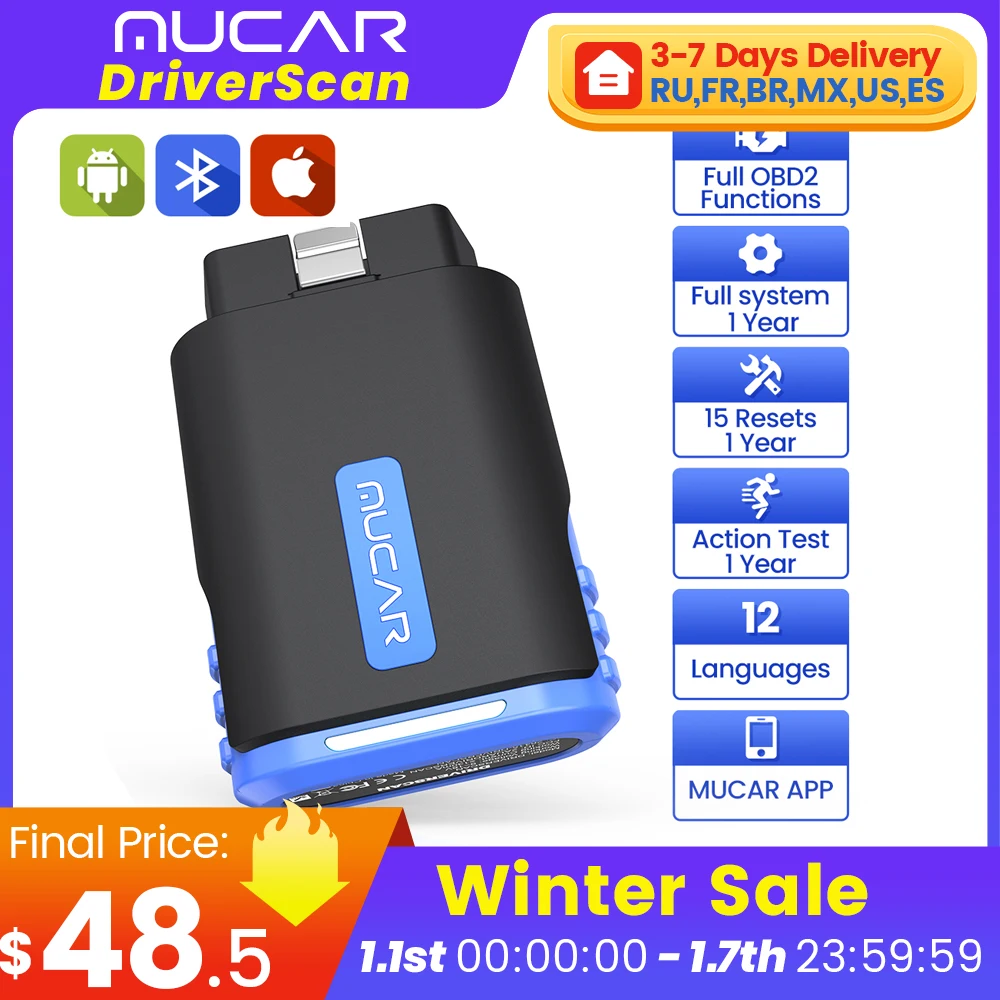 MUCAR DriverScan Auto OBD2 Diagnostic Tool All System Diagnosis Bi-directional Control Active Test Oil SAS 15 Reset for All Cars