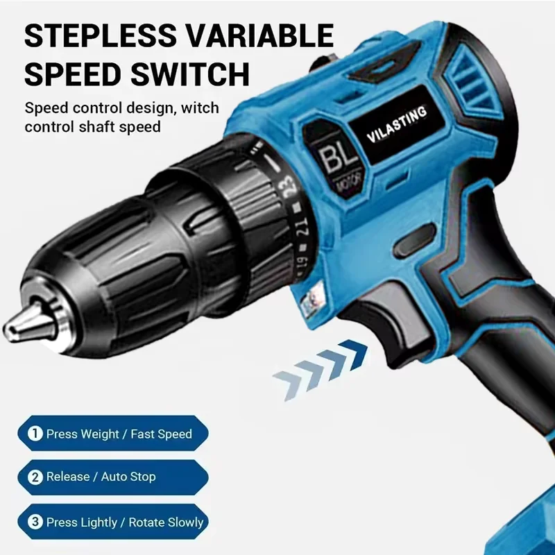 Brushless Electric Drill Cordless Rechargeable Screwdriver 2Speed 10mm 23+1 Torque Hand Power Driver Tool Fit Makita 18v Battery