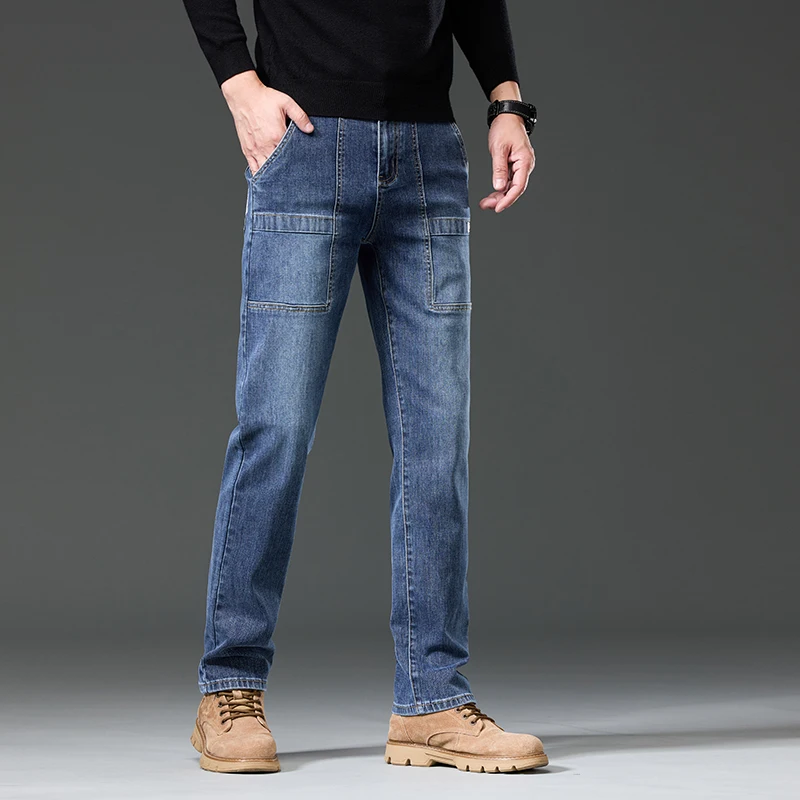 New autumn style Men's blue jeans men's patchwork stretch slim jeans Men's loose straight fashion trousers