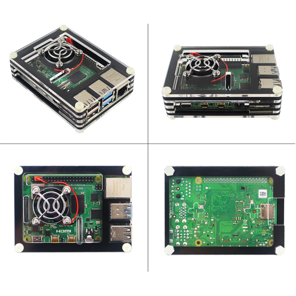Raspberry Pi sarung kipas pendingin kotak transparan, sarung 4 Model B untuk Raspberry Pi 4 RPI100