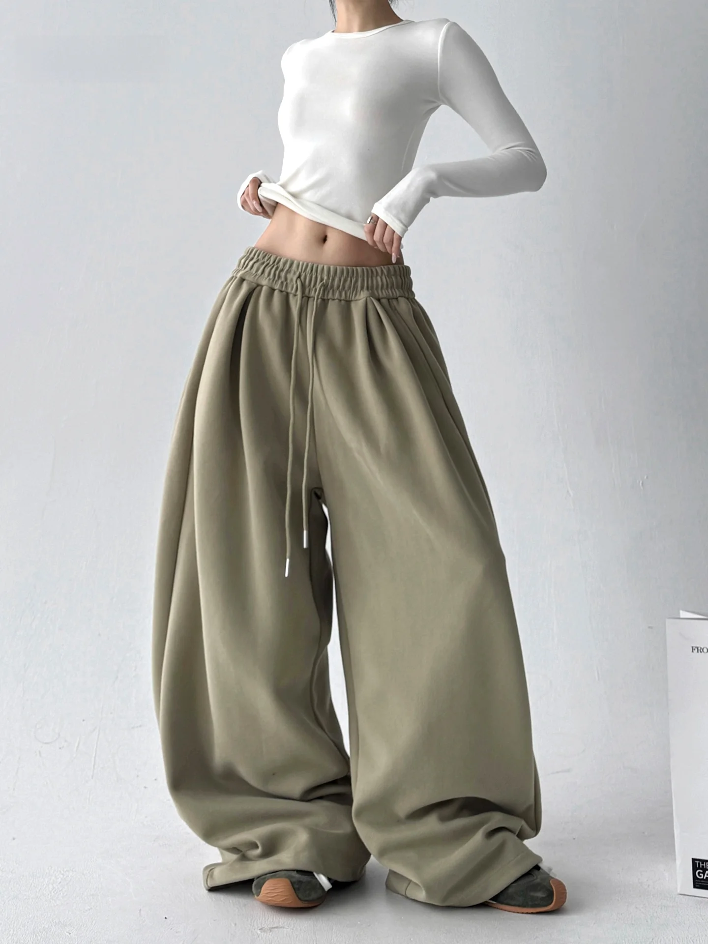 Luźne spodnie sportowe z wysokim stanem i szerokimi nogawkami damskie, w stylu lazy, jesienno-zimowe, nowe spodnie do tańca ulicznego dla wysokich kobiet.