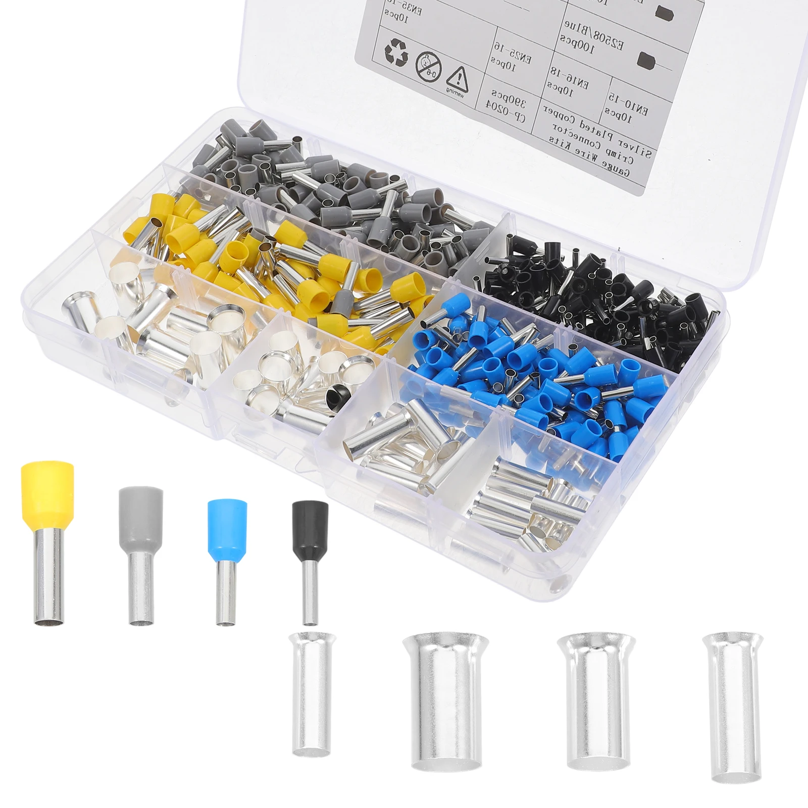 

390pcs Tinned Copper Wire Ferrules Kit 2 4 6 8 10 12 14 16 AWG Crimp Terminals Electrical Connections Safe Reliable Wire End