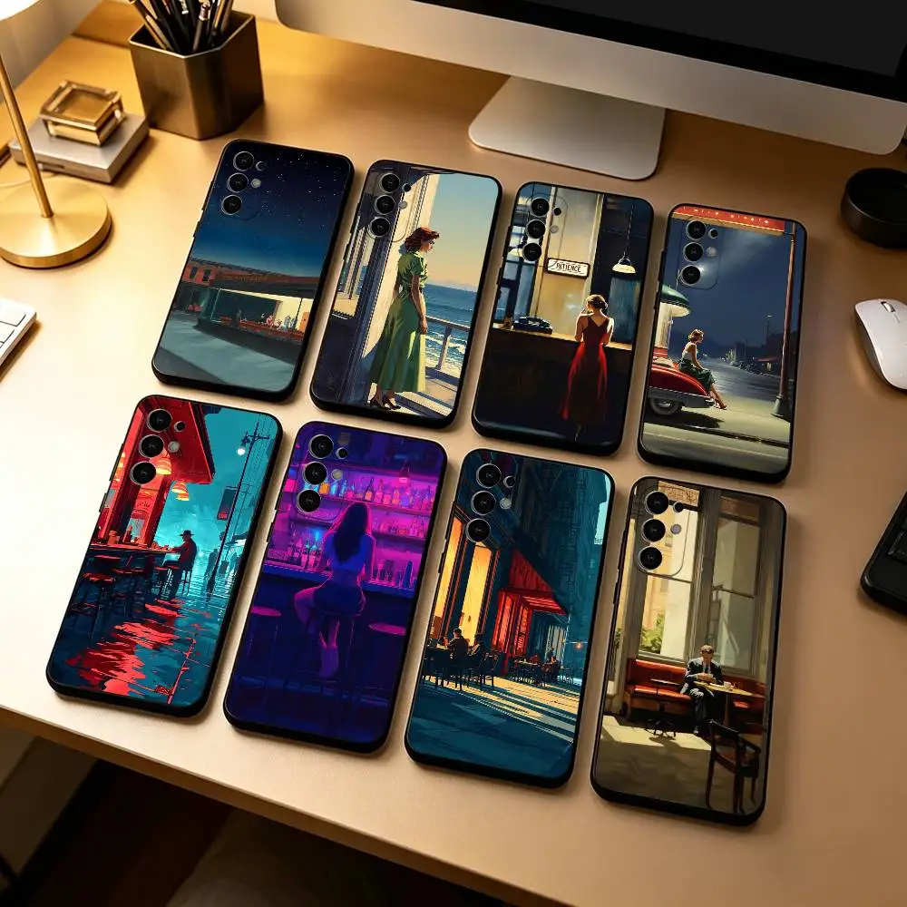 

E-edward H-hopper Art Phone Case Black Silicone Soft For Samsung S25,S24,S21,S22,S23,S30,Ultra,S20,Plus,Fe,Lite