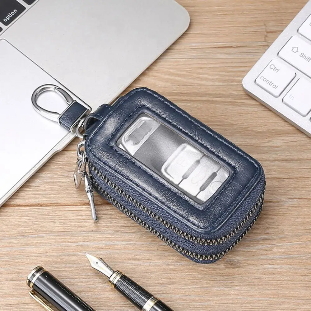 Lychee Pattern Car Remote Control Zipper Key Bag New Unisex Large Capacity Double-layer Car Key Bag PU Key Chain Men