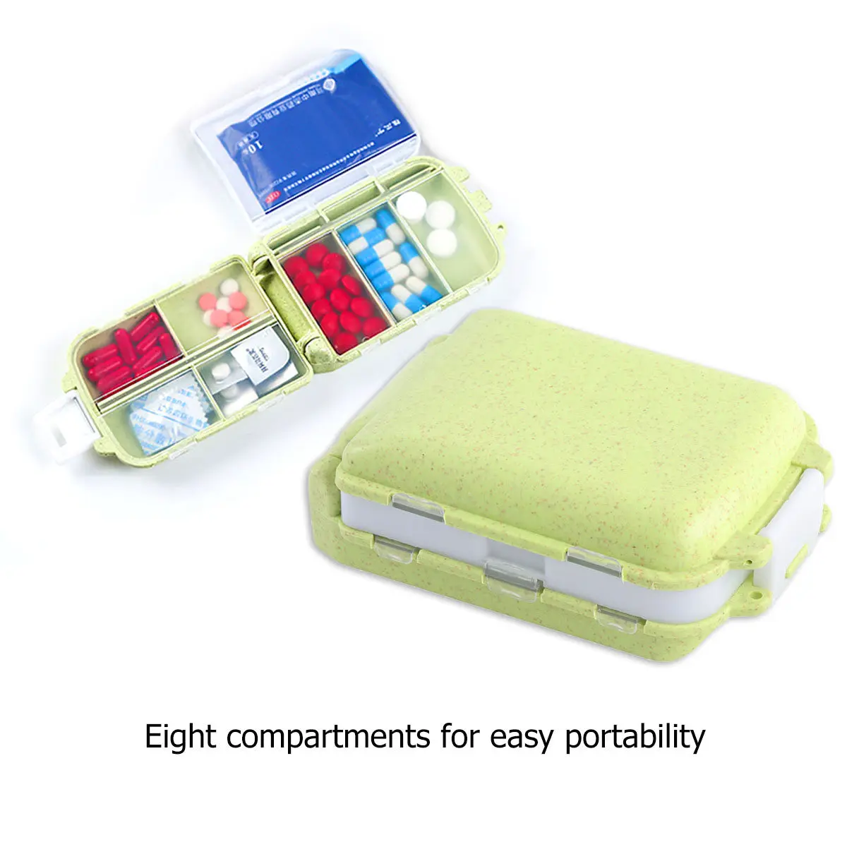 2Pcs Pill Box Portable Foldable Three Layer Wheat Straw Medicine Organizer Food Safe Moisture Proof Pocket Sized Pill Dispenser