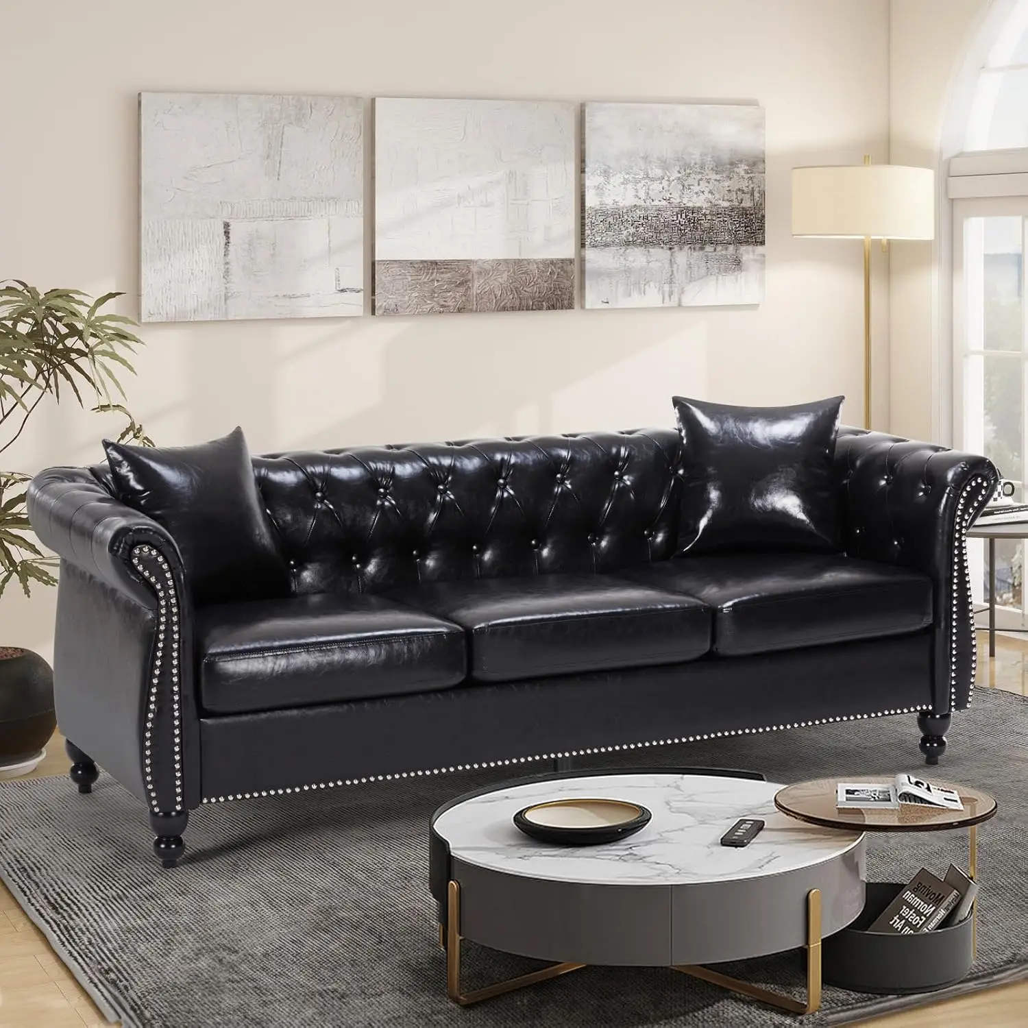 Traditional Faux Leather Sofa 83.4