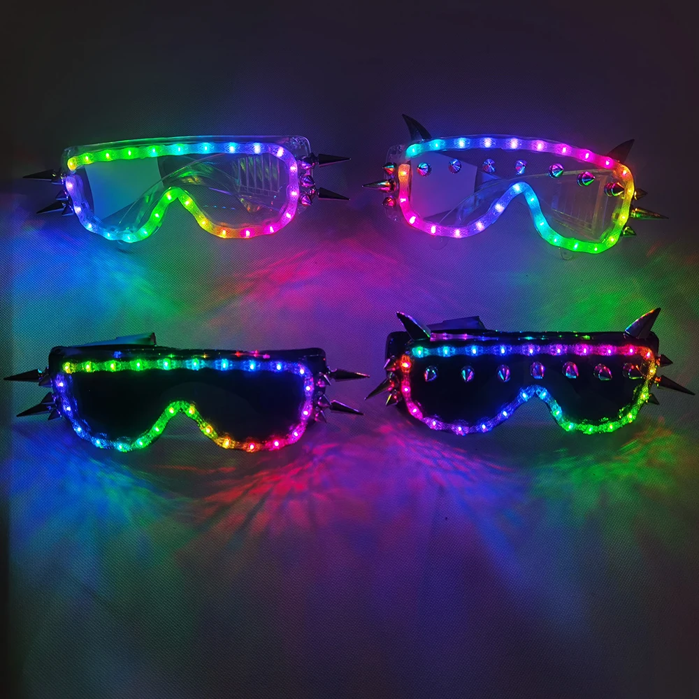 Pełnokolorowe zdalnie migające okulary blask lampy LED LED nit Punk Glasse dla światło rozproszone LED kostium sceniczny ubrania