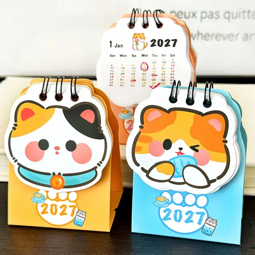 Cute Cartoon Cat 2027 Desk Calendar Mini Schedule Mark Schedule Planner Coil Calendar Ornaments Desktop Ornaments