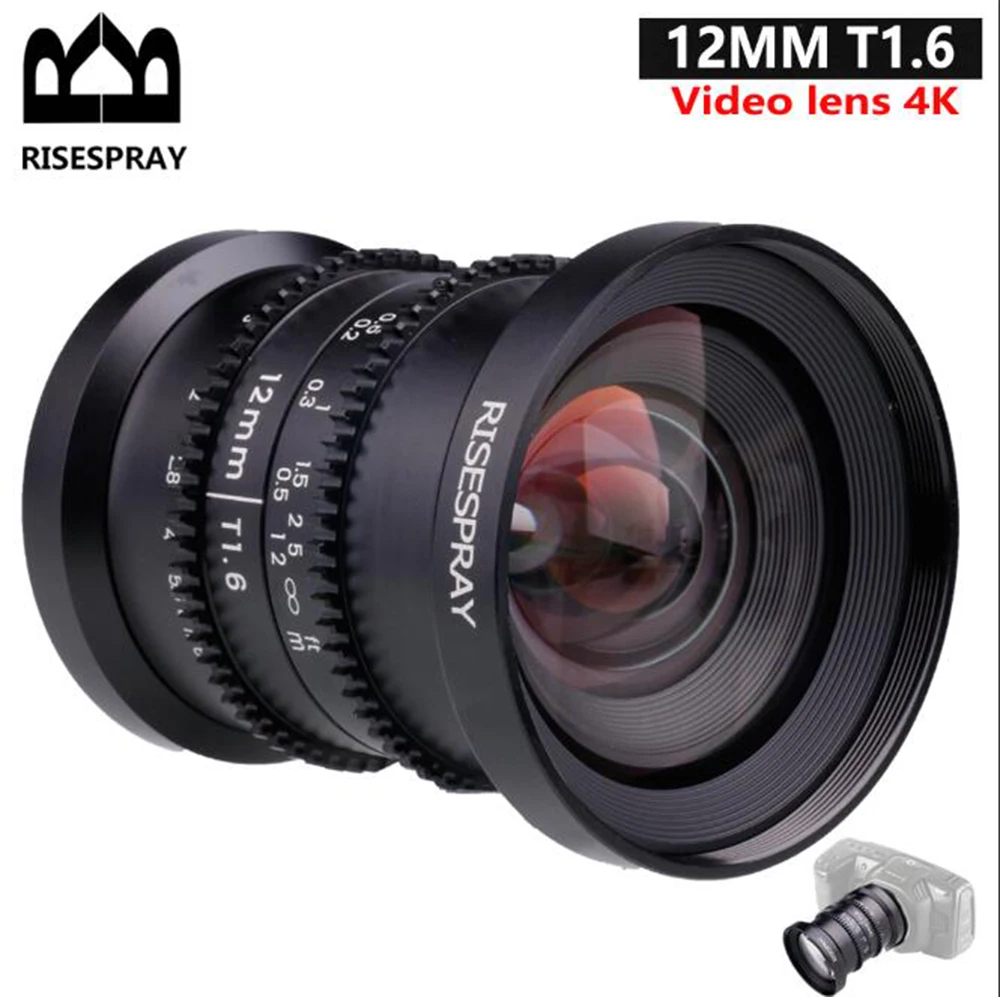 RISESPRAY 12mm F1.6 T1.6 Large Aperture Manual Focus Low Distortion 4K Mini Cine Lens for Micro Four Thirds M4/3 MFT Panasonic