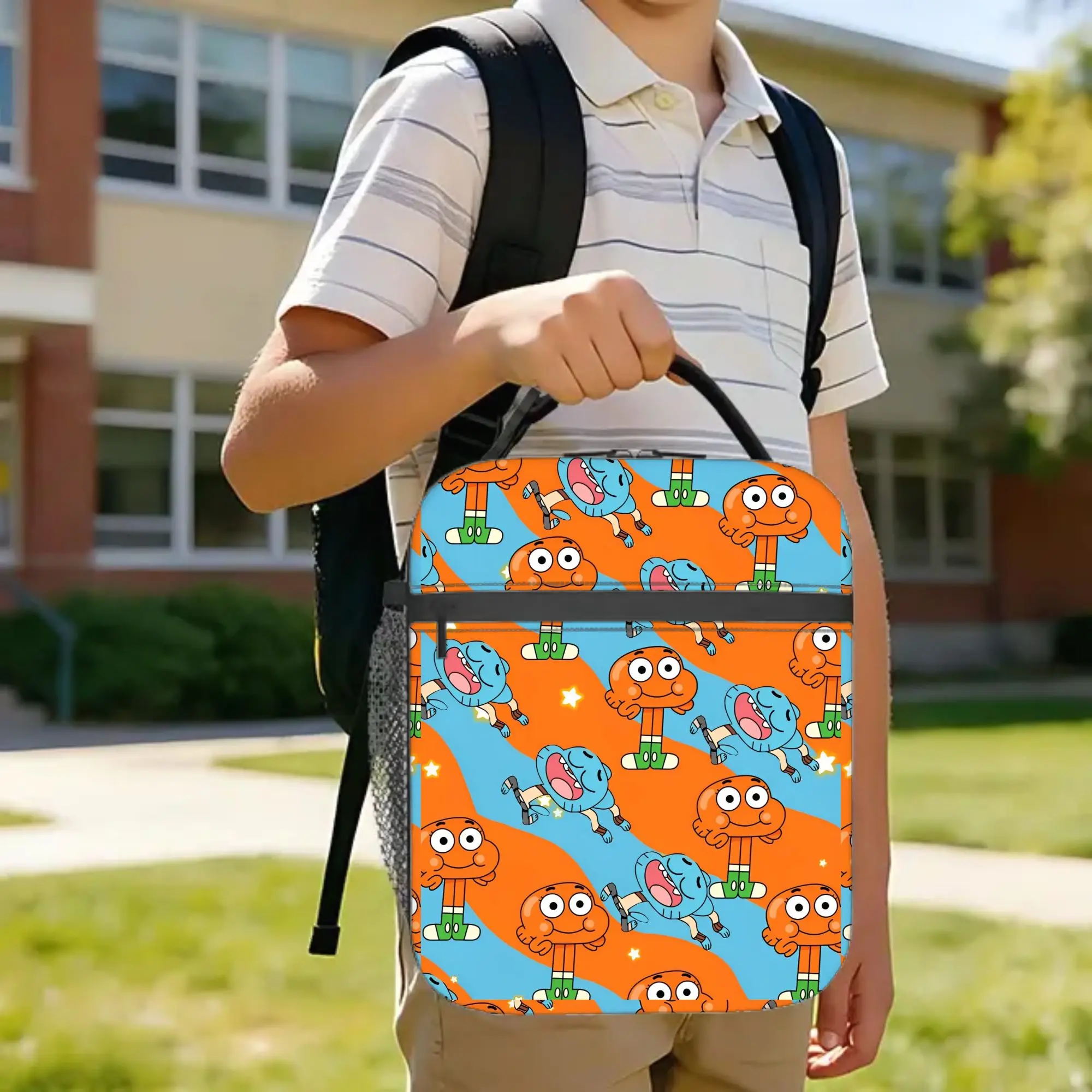 Gumballs Darwin Face Insulated Lunch Bag Cooler Bag Reusable,Meal Container Video Game High Capacity Tote Lunch Box Picnic