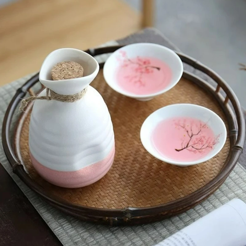 Juego de Vino de Cerámica Estilo Japonés, Hecho a Mano, Taza de Sake con Diseño Floral, Botella de Vino, Tazas de Té Sakura, Artículos para Bar en Casa, Regalos, Novedad 2025